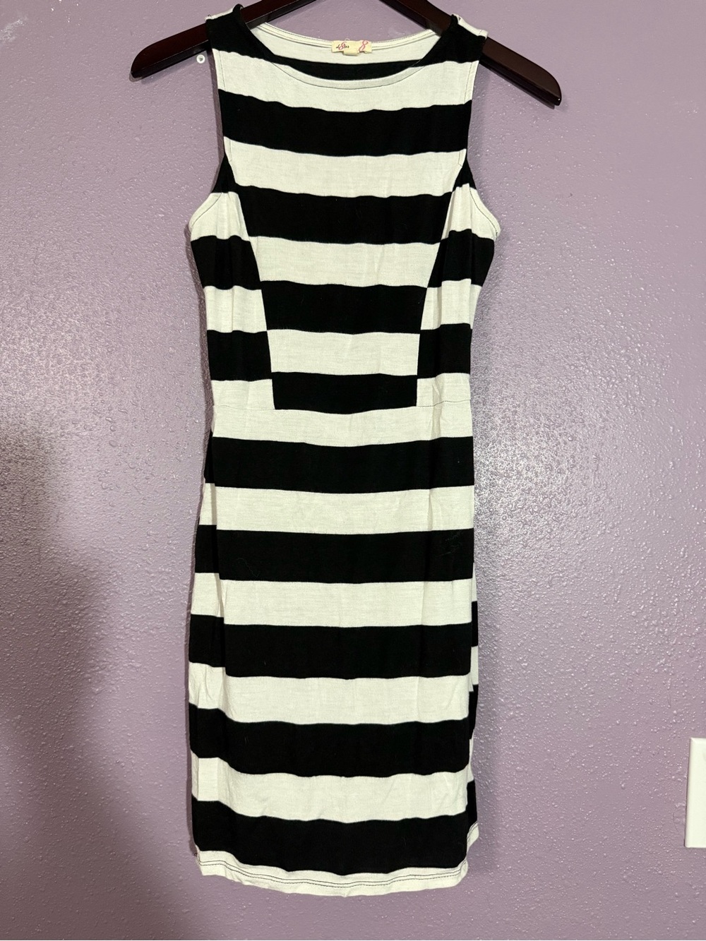 L8teR Black and White Striped Midi Bodycon Dress